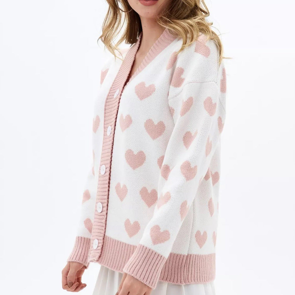 Femme Hjerteprint Cardigan Stilla