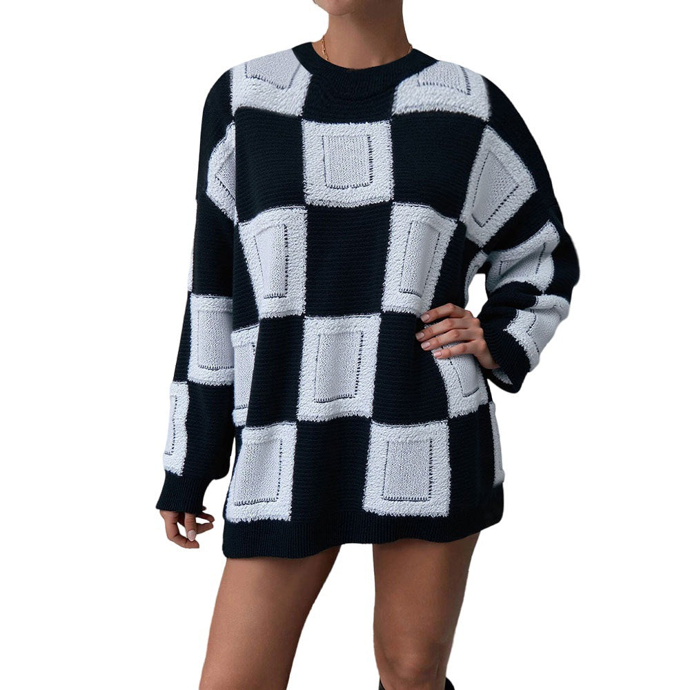 Kvinders oversized sweater med geometrisk mønster og elastiske manchetter Stilla