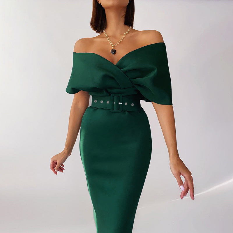 Dame Off-Shoulder Midikjole med Bælte Stilla