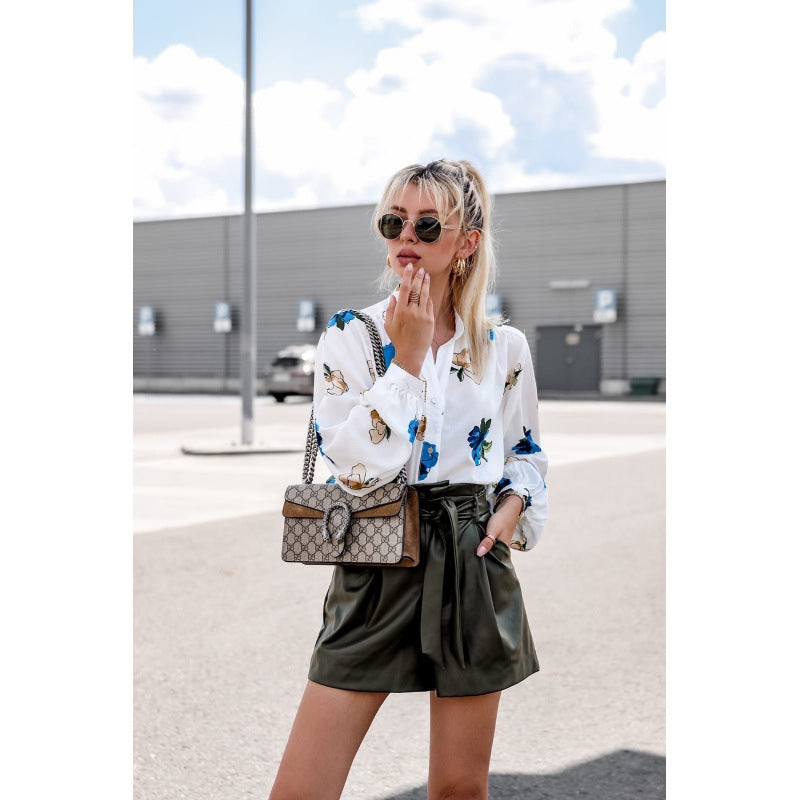Damer blomster mønster knap-bluse Stilla 1750652785