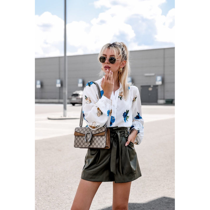 Damer blomster mønster knap-bluse Stilla 1750652785