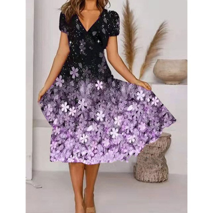 Dame Elegant Vokskjole med blomsterprint og puffærmer Stilla