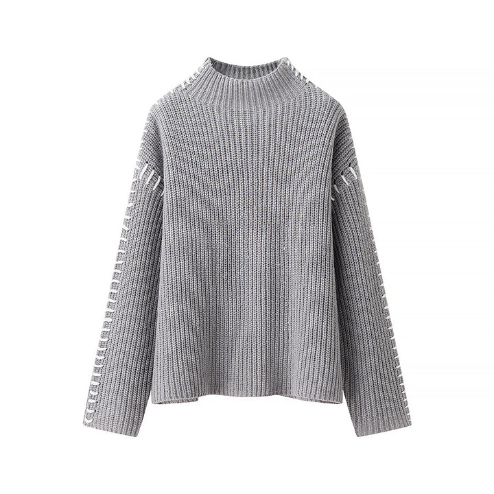 Dame strikkepullover med detalje-kærlig ståkrave og elegante sideløsninger Stilla