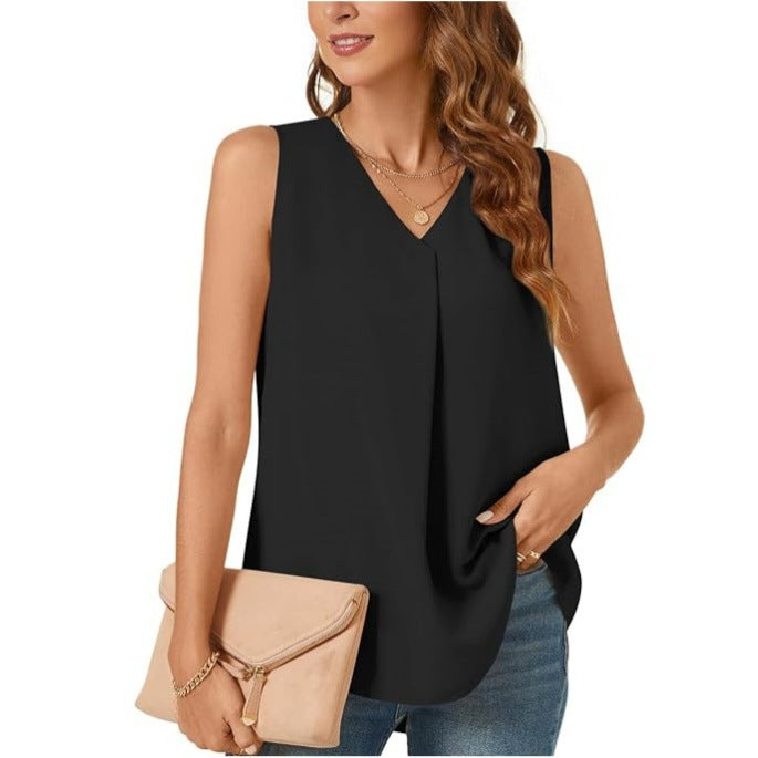 Dame let V-hals bluse med legende drapering Stilla