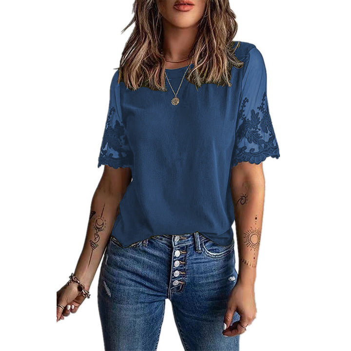 Dame moderigtigt T-shirt med blonder og detaljerige ærmer Stilla