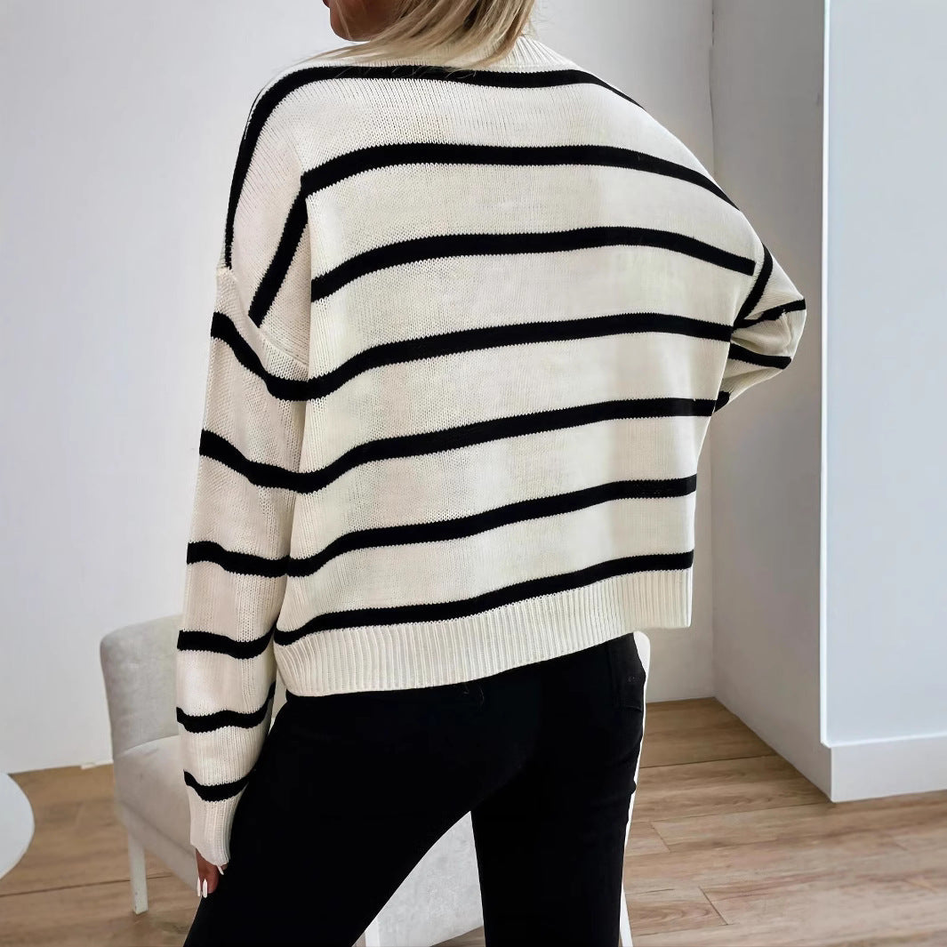 Dame strikpullover med moderne stribemønster og bred pasform Stilla
