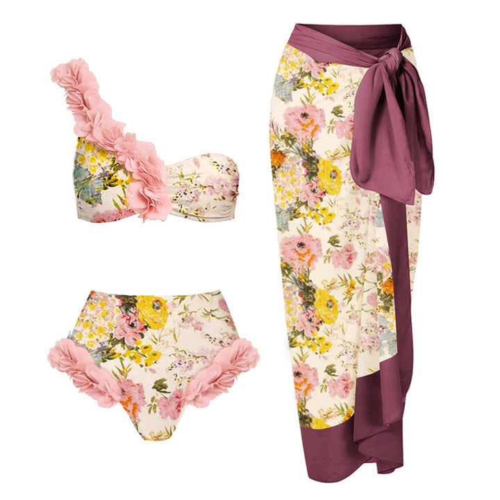Dame badedragt med blomsterdesign og smart draperet bukser Skovae