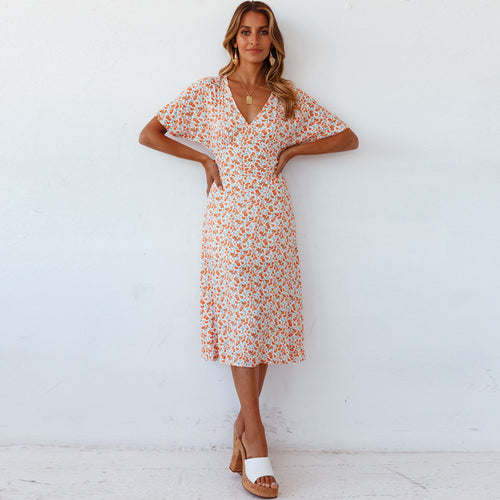 Dame Floral Wrap Maxi Kjole med Flæsekant Stilla