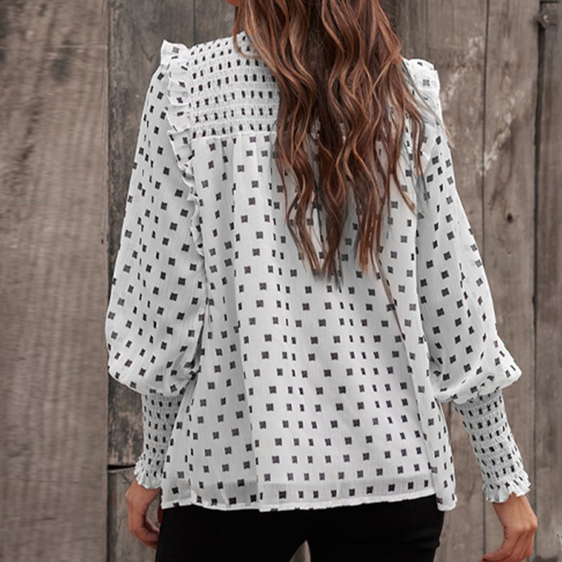 Stilla | Polka Dot Rund Hals Lange Ærmer Top