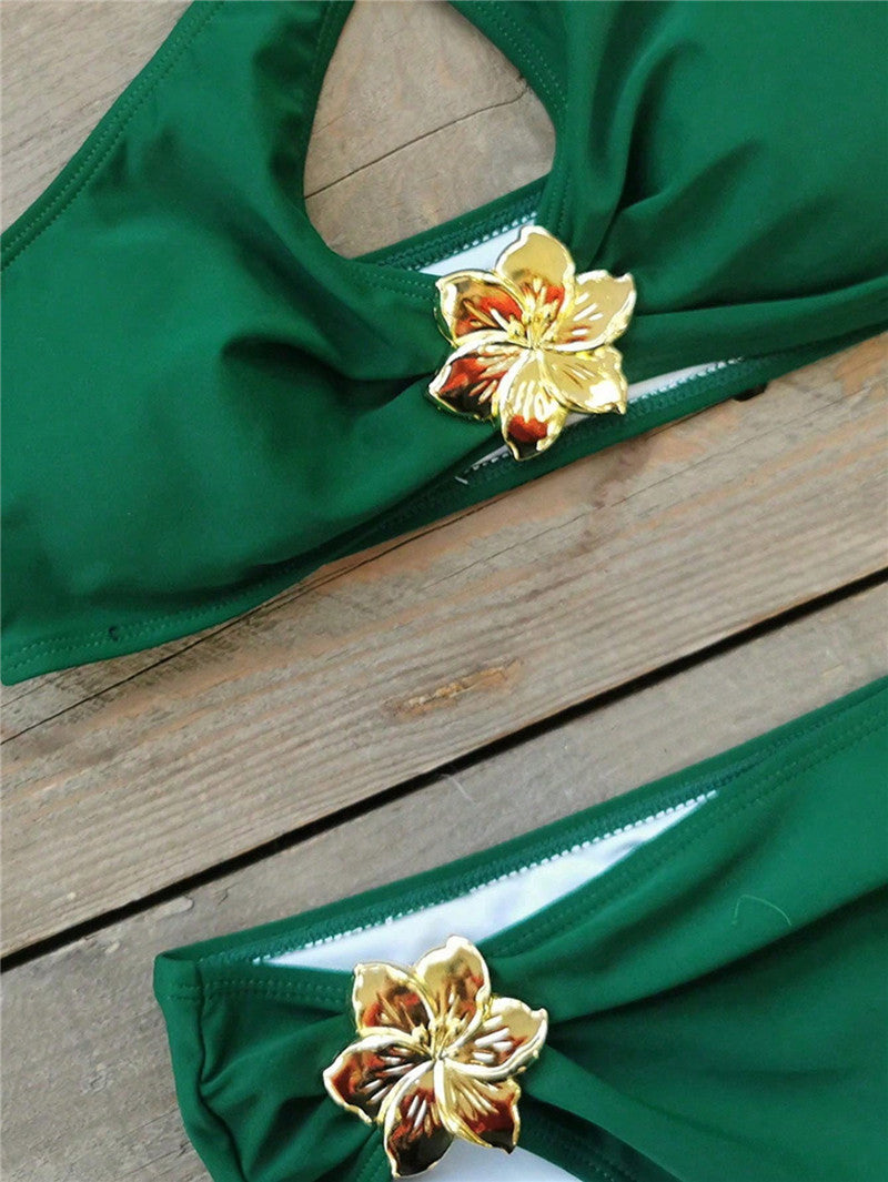Dame Halter-Bikini med blomsterdetaljer og høj midje Stilla