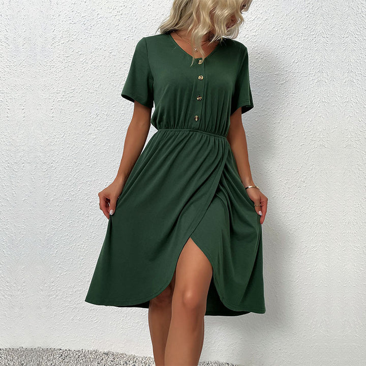 Dame Button-Up Vikkel-Midi-Kjole med Rynkedetalje Stilla