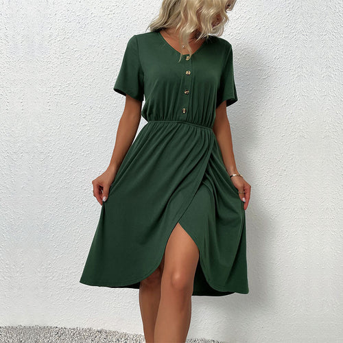 Dame Button-Up Vikkel-Midi-Kjole med Rynkedetalje Stilla
