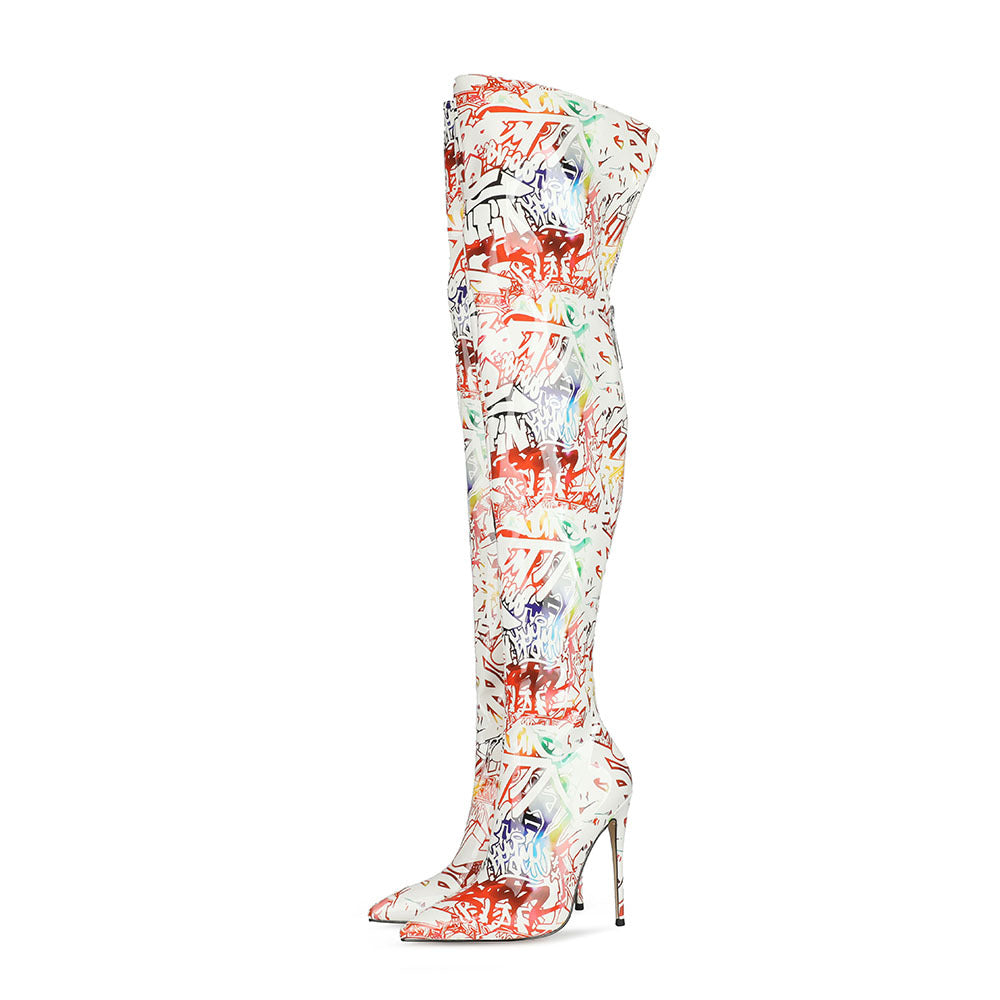 Femme Over-the-Knee Grafiktryk Stiletto Støvler Stilla