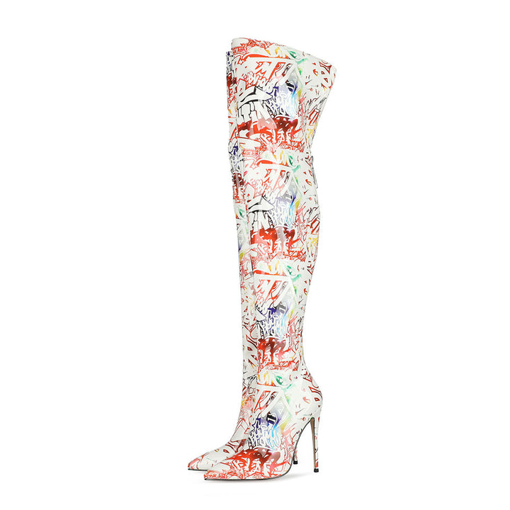 Femme Over-the-Knee Grafiktryk Stiletto Støvler Stilla