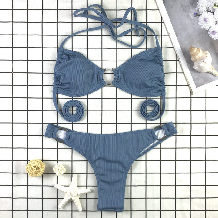 Dame Triangel-Bikini med dekorative ringe og snore-design Stilla