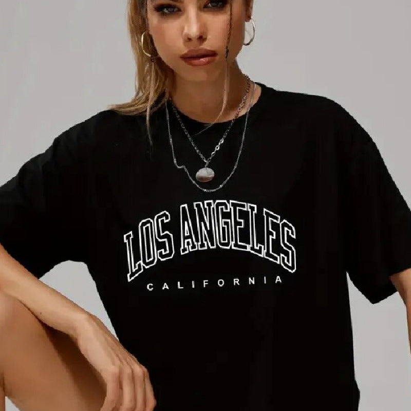 Dame Oversized T-shirt med urban Los Angeles print og afslappet snit Stilla