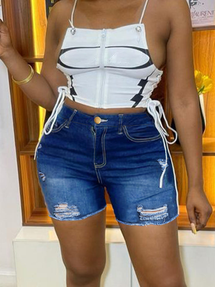 Dame mode denim-shorts med trendy destroyed-design og høj talje Stilla