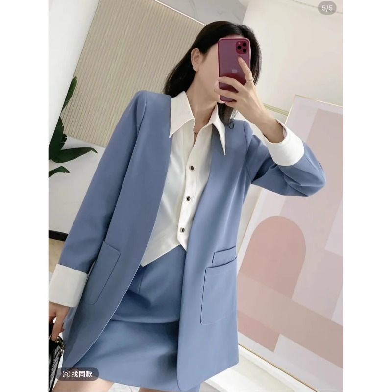 Dame elegant blazer sæt med chic krave og praktiske lommer Stilla