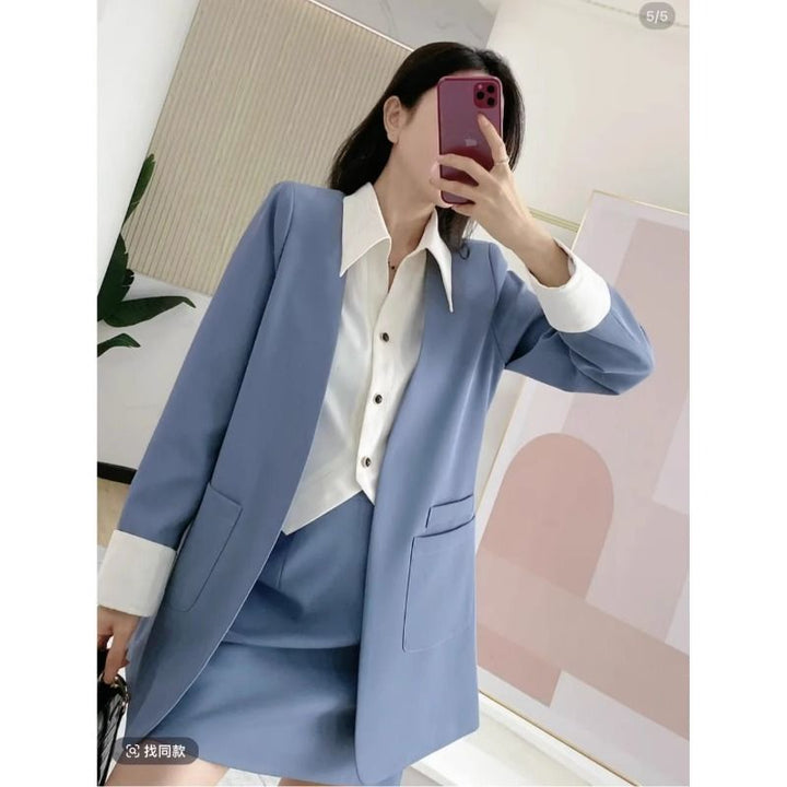 Dame elegant blazer sæt med chic krave og praktiske lommer Stilla