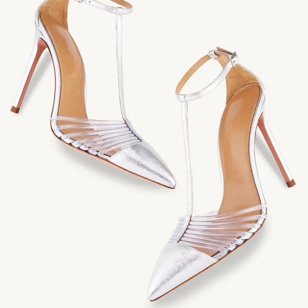 Femme Elegante Strappy Stiletto Hæle med transparente accenter Stilla