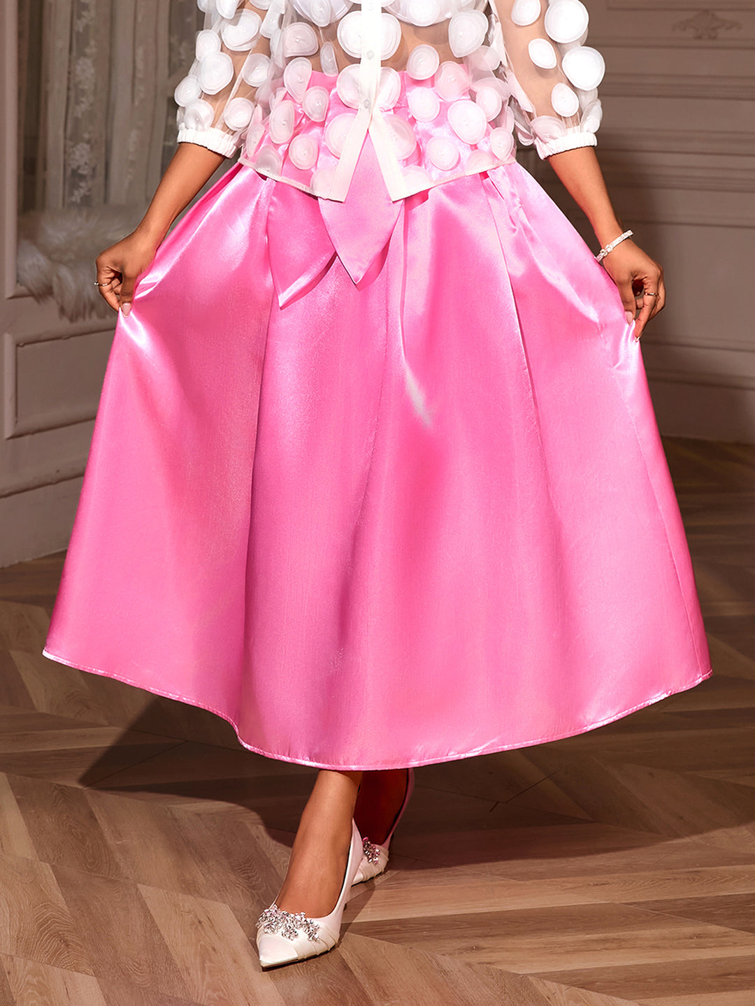 Dame Elegant Satin-nederdel med bredtalje og bånd-detalje Skovae