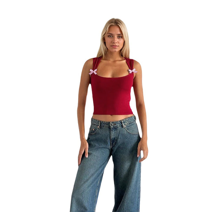 Kvinders crop top med justerbare spaghetti stropper og legende sløjfer Stilla