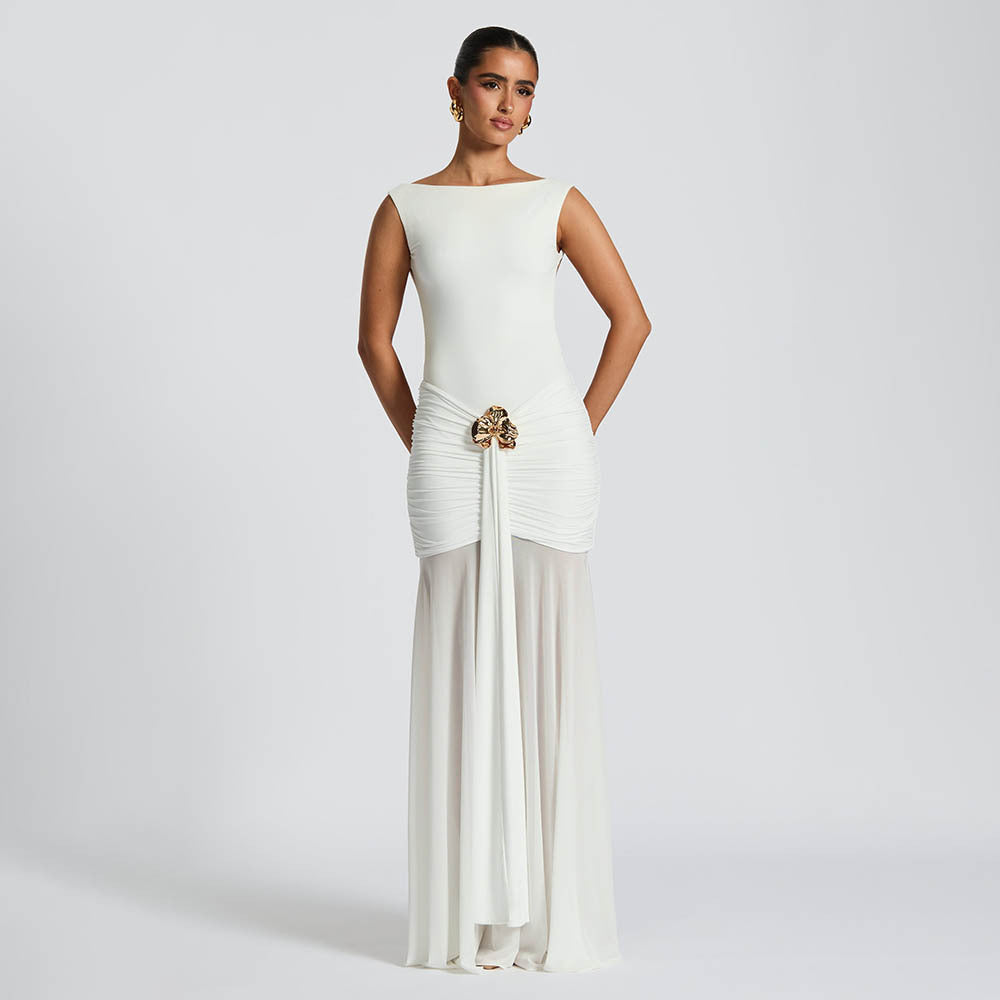 Dame Elegant Maxikjole med figursyet overdel og unik drapering Skovae