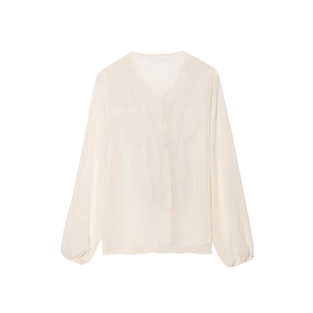 Femme Rynkebluse med Bindingsdetalje Stilla