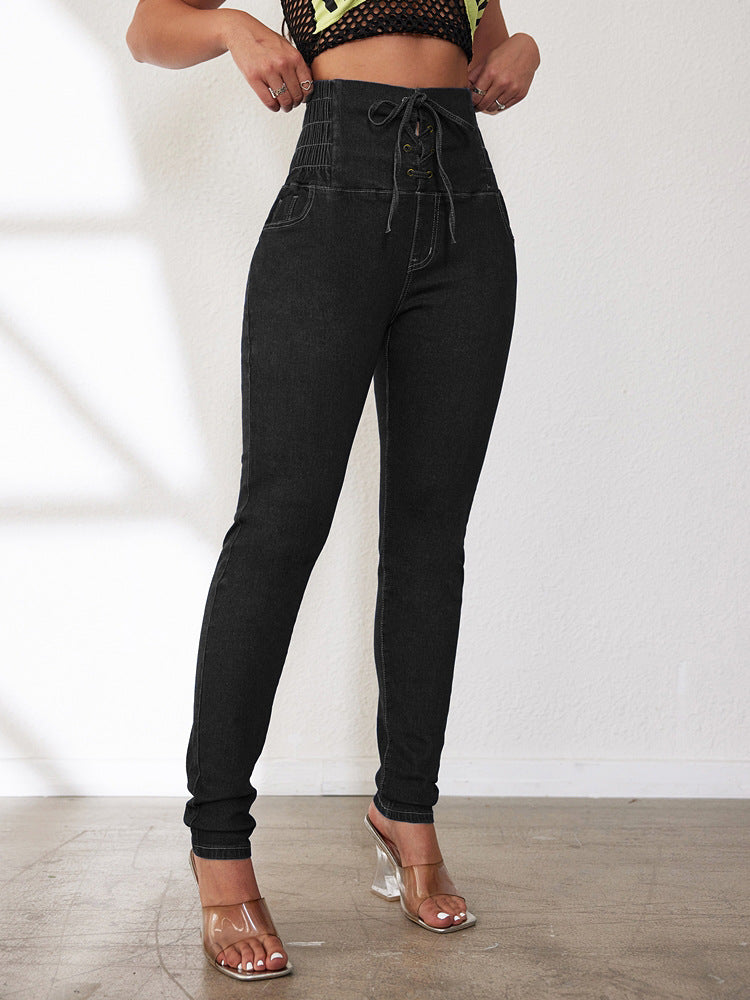 Damer Højtaljede Jeans med Snørring og Slim Fit Snit Stilla