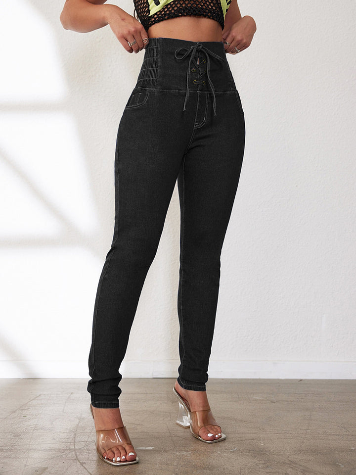 Damer Højtaljede Jeans med Snørring og Slim Fit Snit Stilla