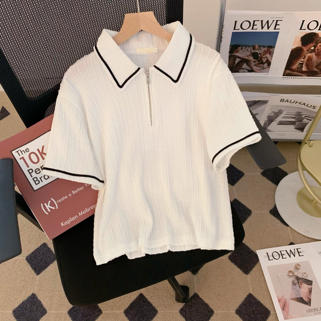 Femme Zip-Up Polo-Top med kontrastdetaljer Stilla