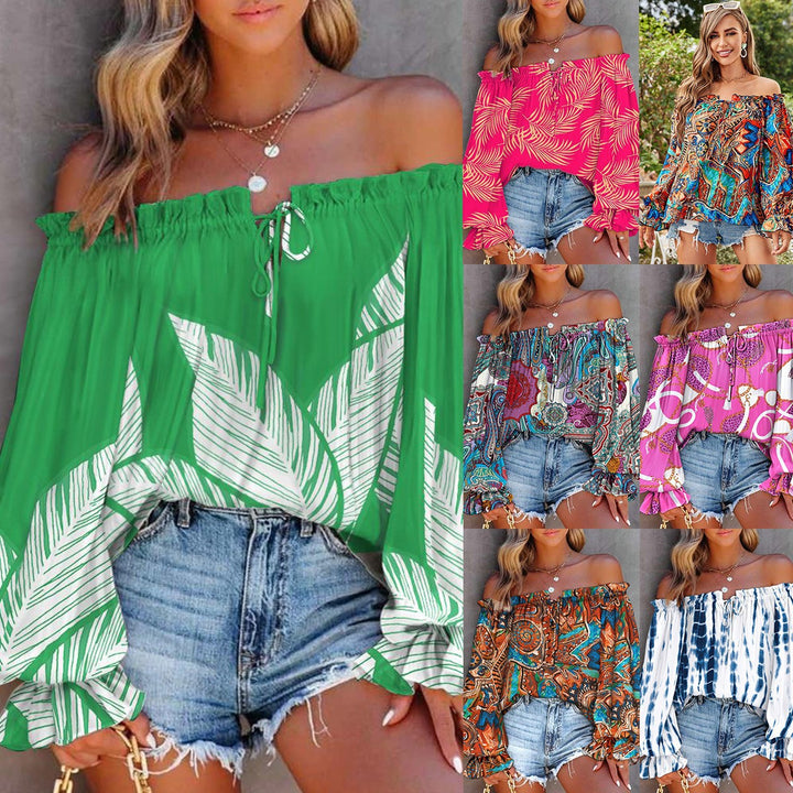 Dame Off-Shoulder Bluse med farverigt etno-mønster Stilla
