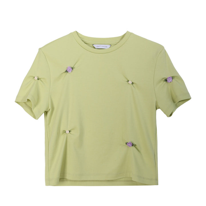 Damer mode T-shirt med dekorative broderielementer Stilla