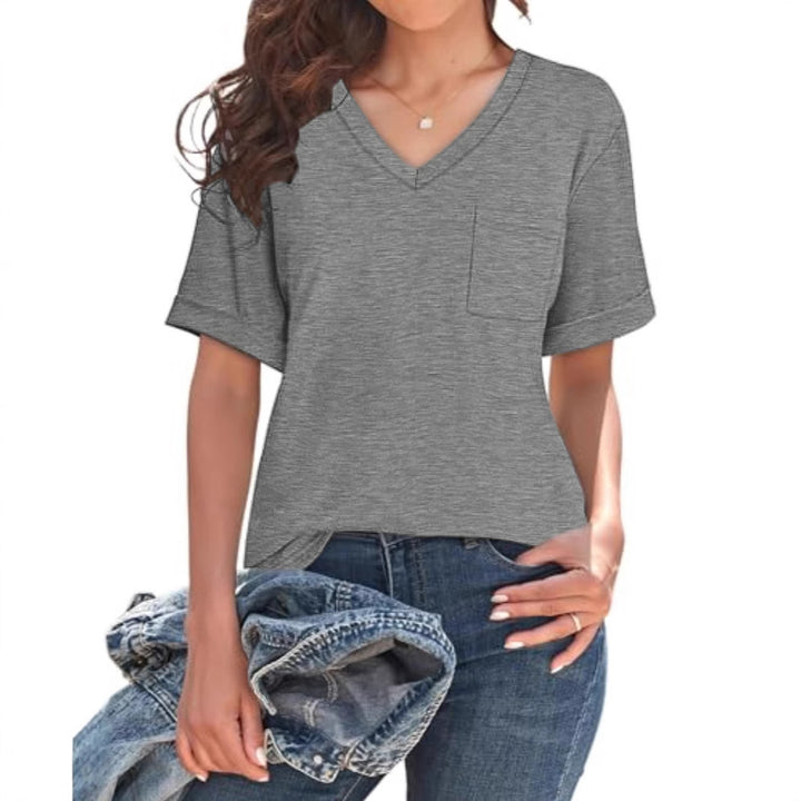Dame Fritid V-Udskærings Lommer T-Shirt Stilla
