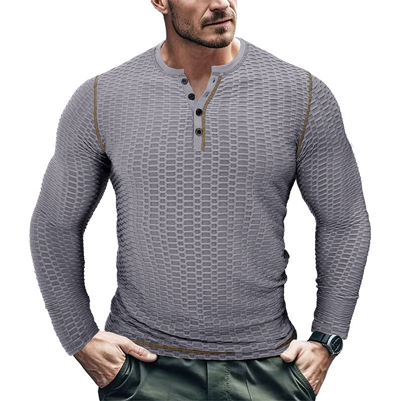 Herrer Langærmet Henley Skjorte med struktureret Design Stilla