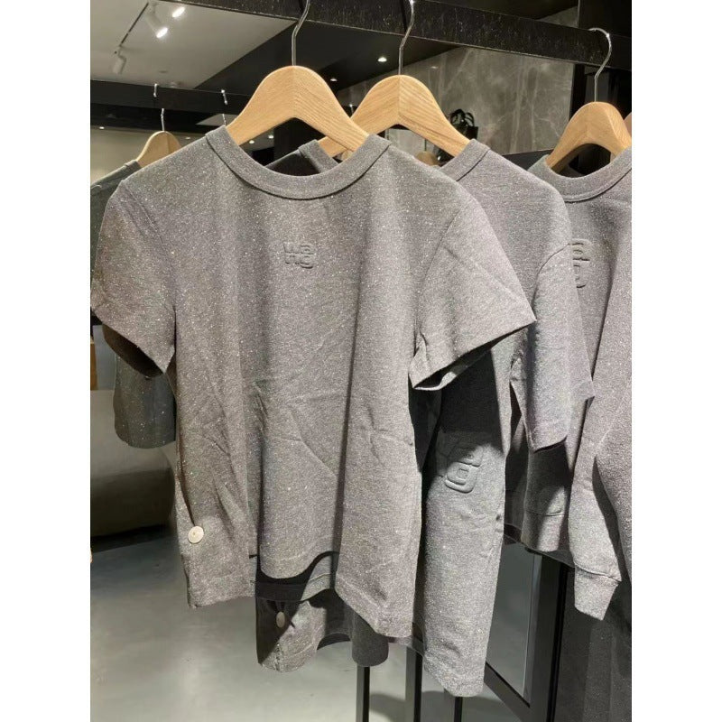 Femme Kortærmet Glitterende Fritids T-Shirt Stilla