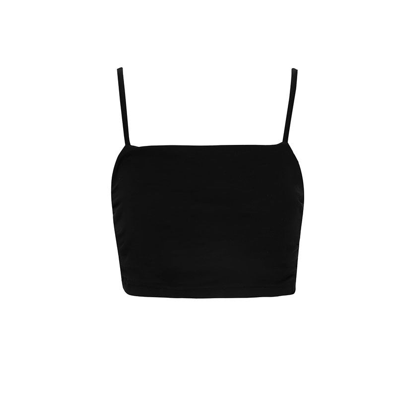 Dame spaghetti-strop top med fin rynkning og elastisk materiale Skovae