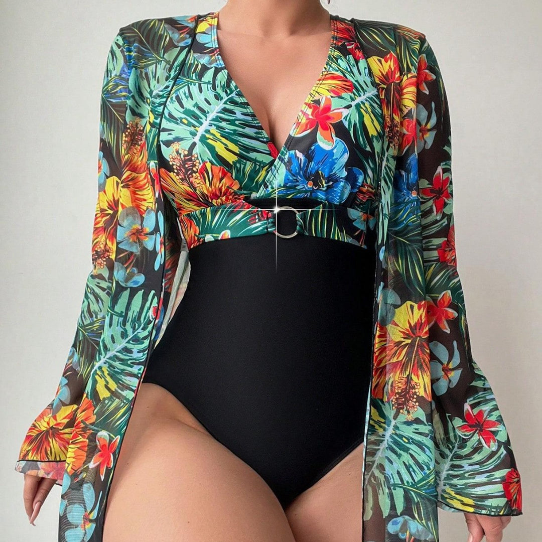 Dame Én-delt Badedragt med gennemsigtig Kimono og fashionable detaljer Stilla