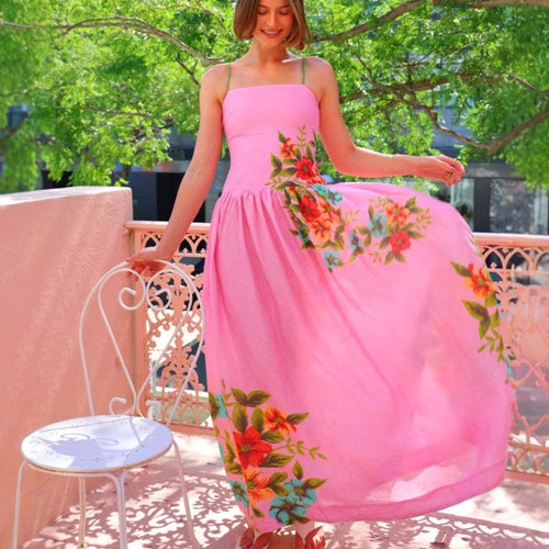 Kvinder Elegant Maxi Kjole med Blomsterdesign og Peplum Stilla