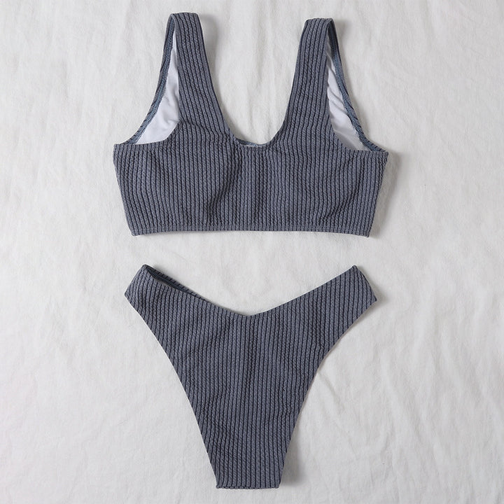 Dame højtaljede bikini-sæt med cropped top og ribbet tekstur Skovae