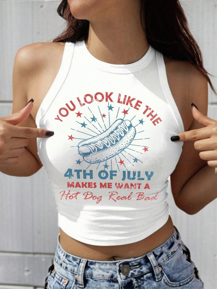 Dame Cropped Tanktop med kreativ tekst og livligt design Skovae