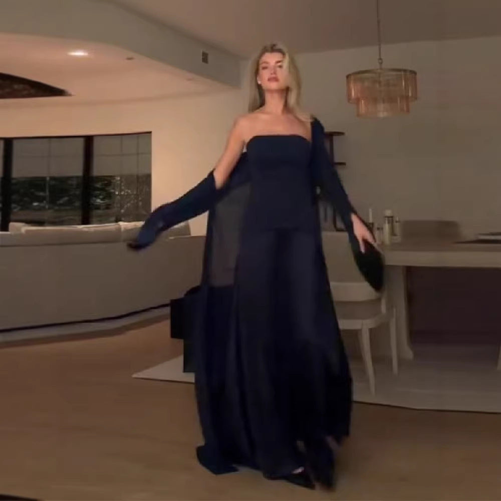 Dame elegant bandeau maxikjole med matchende jakke Skovae