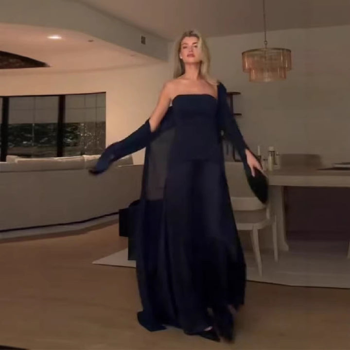 Dame elegant bandeau maxikjole med matchende jakke Skovae