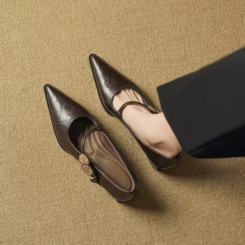 Kvinder Elegante Spidse Tå Ballerinas med Dekorativt Dobbelt Spænde Stilla