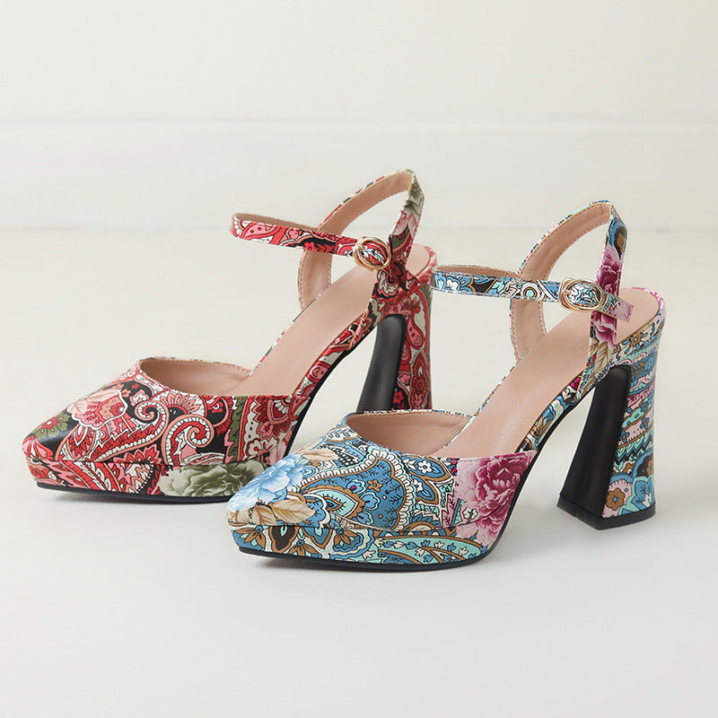 Femme Fashion-Forward Platform Slingback Hæle med Floralprint Stilla