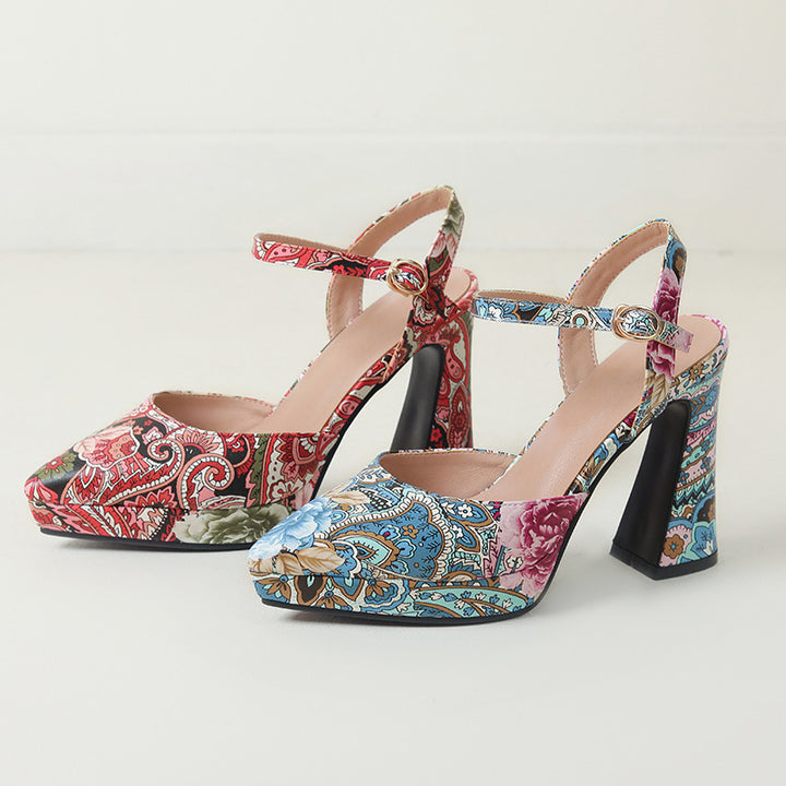 Femme Fashion-Forward Platform Slingback Hæle med Floralprint Stilla