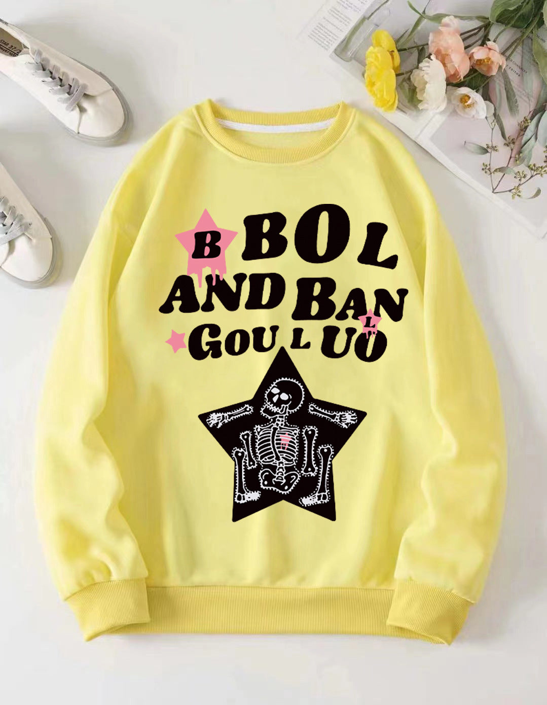 Kvinders afslappede sweatshirt med kreativ skeletdesign Skovae