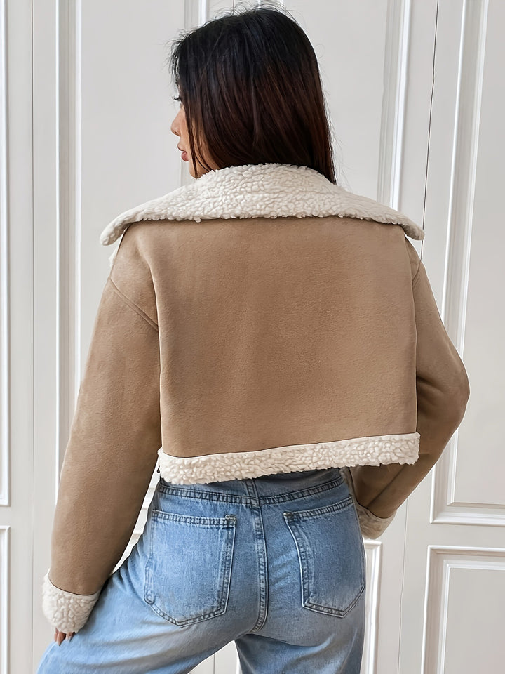 Dame elegant cropped jakke med teddyfur og lynlås Stilla