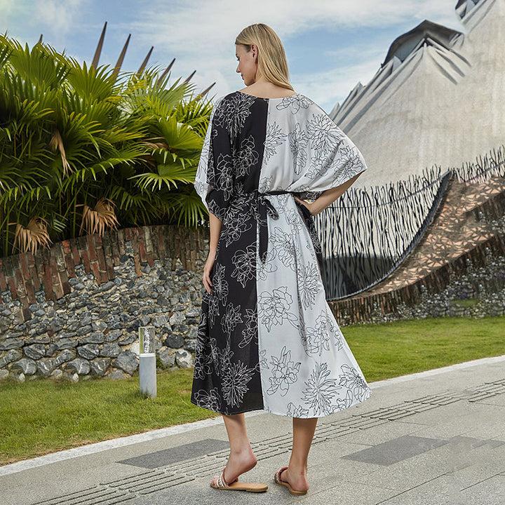 Dame Kaftan Kjole med blomsterdesign og attraktiv snitføring Stilla