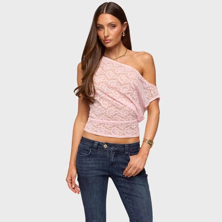 Dame spidsbluse med asymmetrisk design og løs pasform Skovae